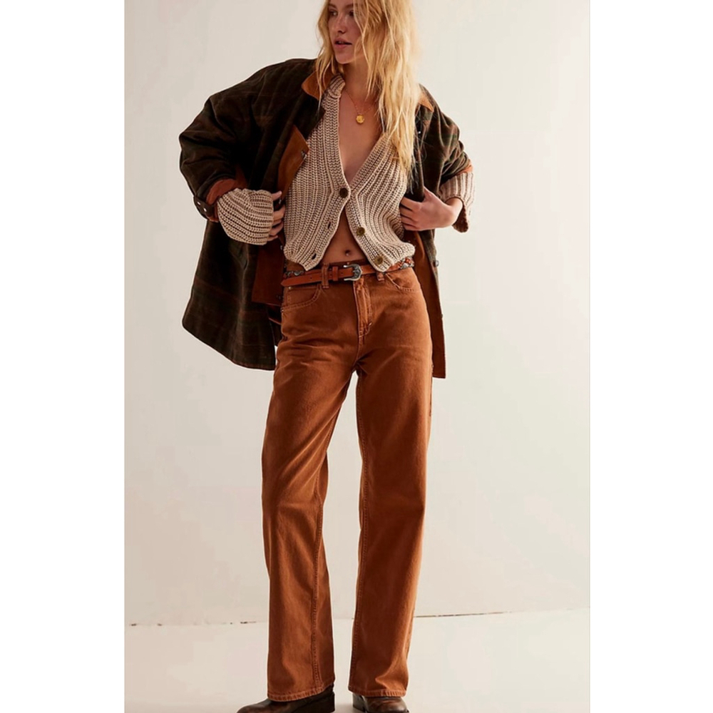 Free People We The Free Tinsley Baggy High-Rise Jeans NWOT Size 24 Chocolate